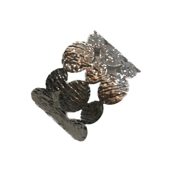 New Boho Southwestern Silver Like Oval Cut Out Embossed Cuff Bracelet Trendy - Picture 1 of 4